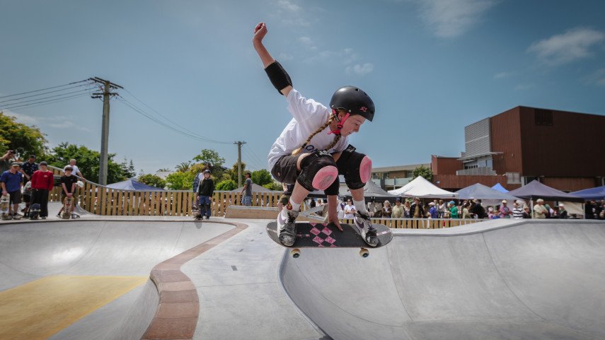 Melu Blackburn at Sumner's skate park opening. Source: Christchurch City Council.